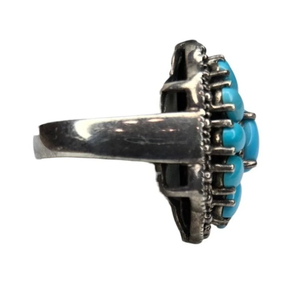 NF Ring 925 Sterling Silver Size 9 Blue Faux Turquoise Flower Statement NF925